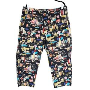 T7 1990s Vintage Silhouettes London‎ Cityscape Print Capris Cropped Pants